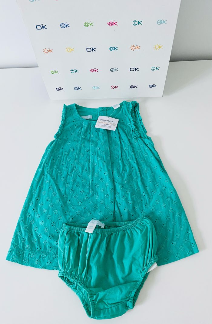 Ensemble robe et bloomer Obaïbi, taille 6 mois
