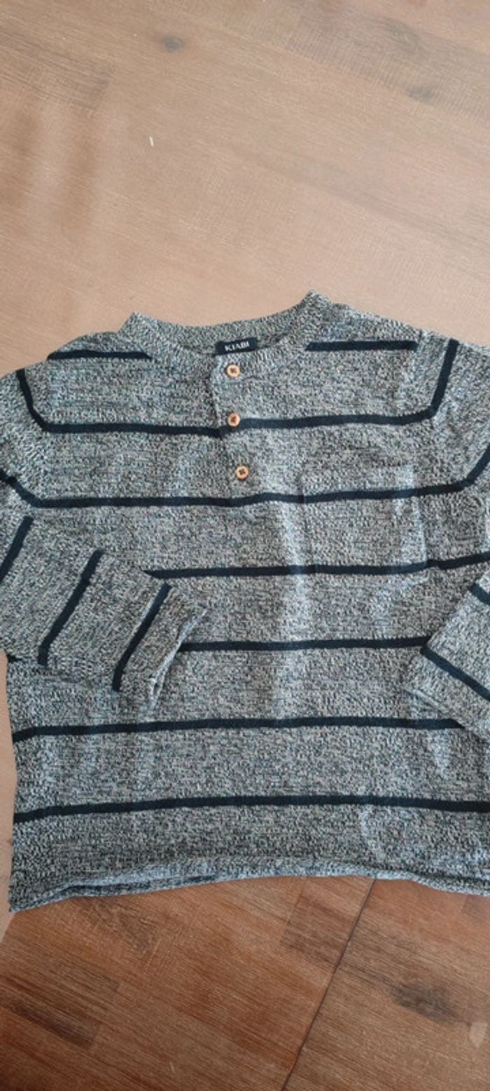Pull fin gris chiné rayé 4 ans - photo numéro 2