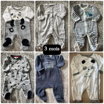 Lot pyjama grenouillère 3 mois velours