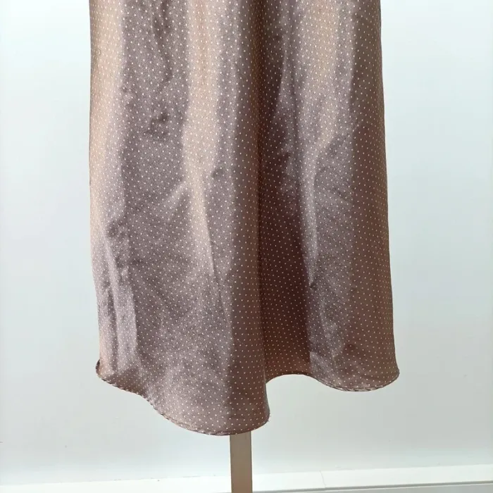 Nuisette satinée marron à pois et dentelle blanche – fines bretelles taille S-M A1043 - photo numéro 3