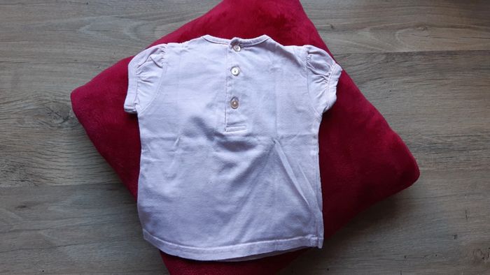 Tee-shirt 12 mois rose fleurs manches courtes - photo numéro 3