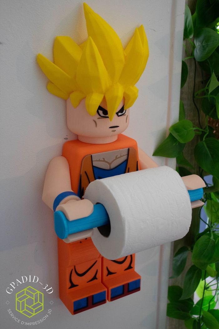 Dévidoir de papier toilette ou simple décoration murale dans un style lego son goku dragon ball z