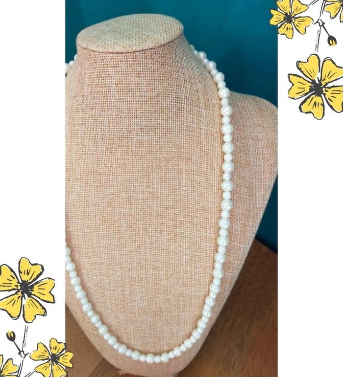 Collier vintage perles blanches effet nacré – Années 80/90 - photo numéro 2