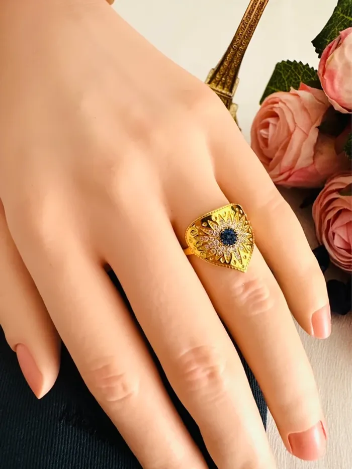 🌞Bague APM Monaco Soleil Mystique en Or Plaqué et Cristaux Bleus - photo numéro 7