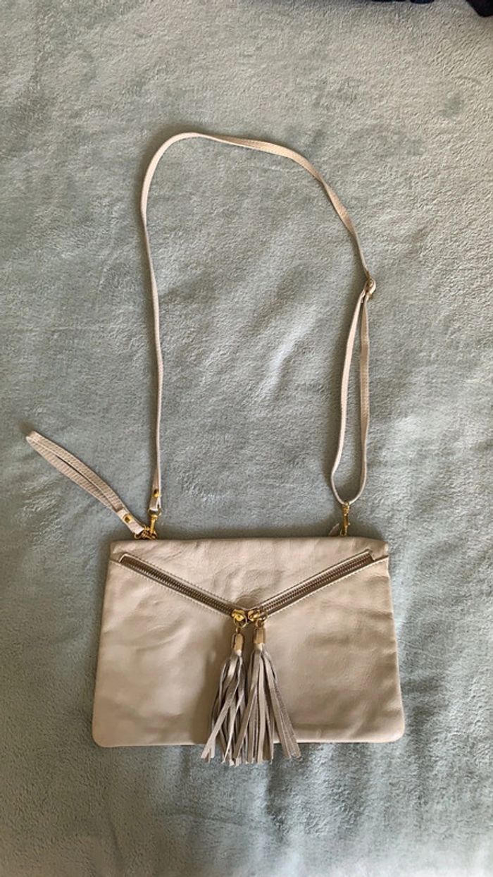 Sac bandoulière beige et doré