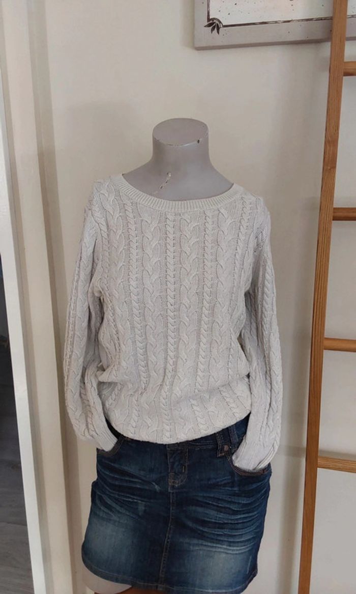 Pull blanc cassé torsadées mailles irlandaises T 36 - photo numéro 2