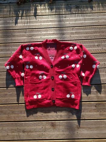Pull cardigan tricot polaire chaud Doux cerises cherry 44 2XL