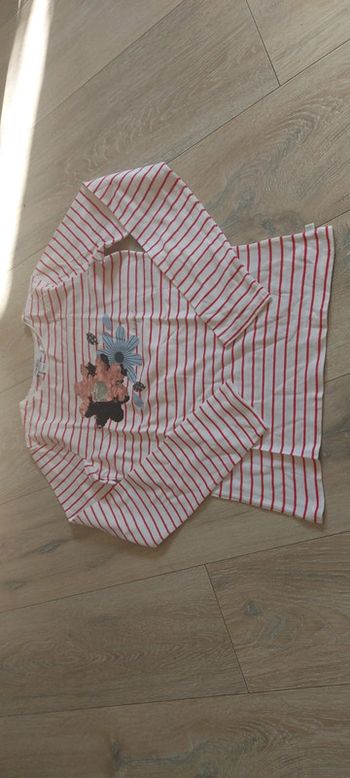 T shirt blanc ligné rose, manches longues, dessins en sequins, Okaidi, 14 ans