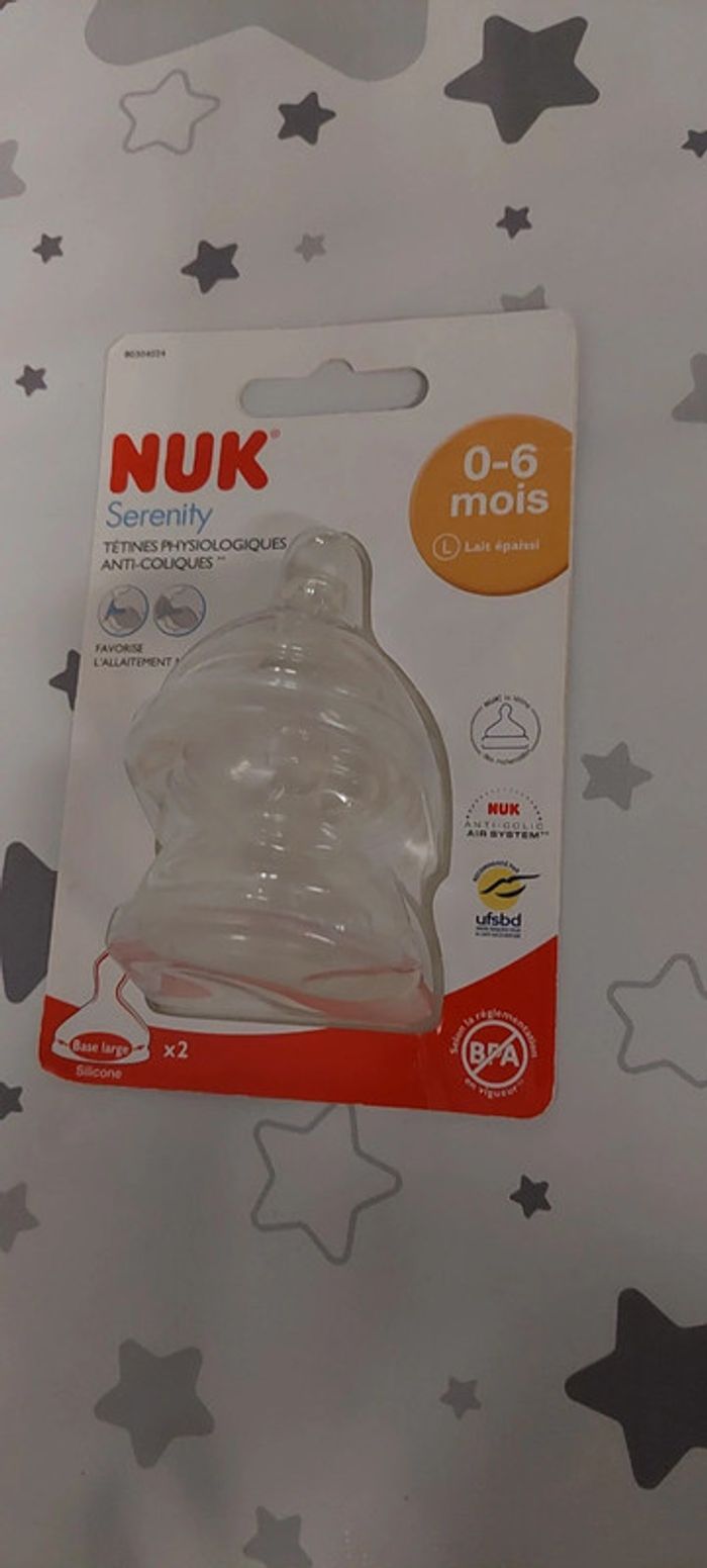 Lot de 2 tétines nuk 0 à 6 mois lait épaissi