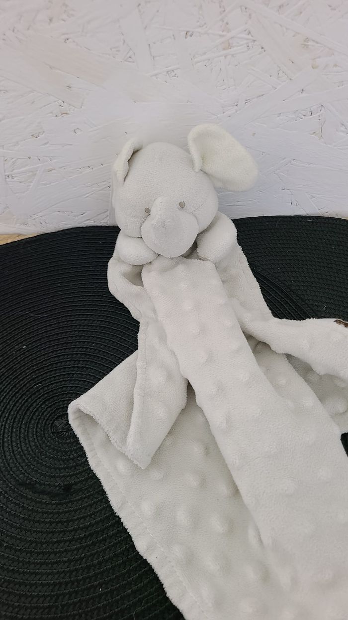 Doudou plat éléphant blanc gris - photo numéro 2