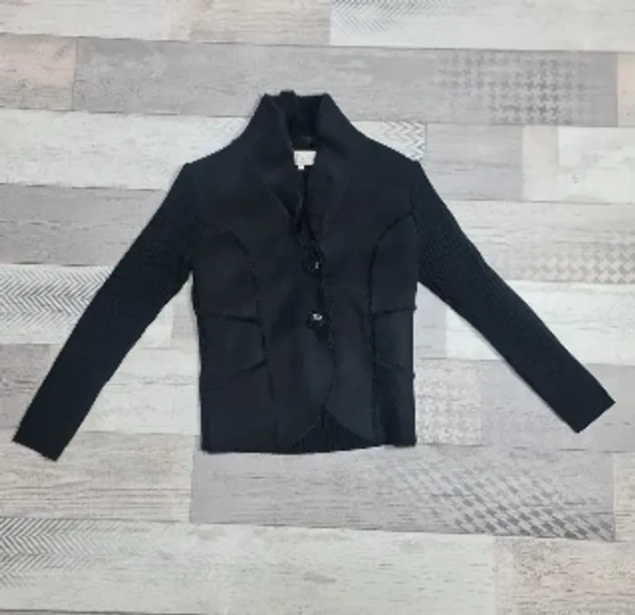 Veste Gilet Noir Affinités Armand Thiery T1 Manches Tricot Fausse Fourrure Élégant