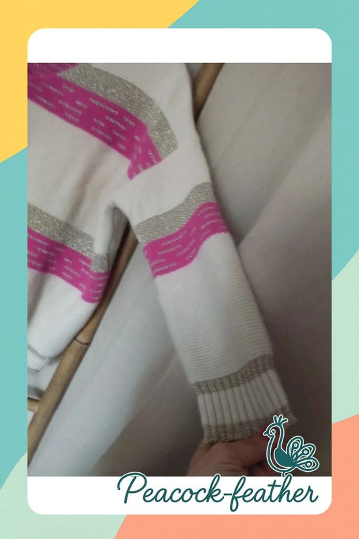 Pull rayé beige rose doré TU - photo numéro 4