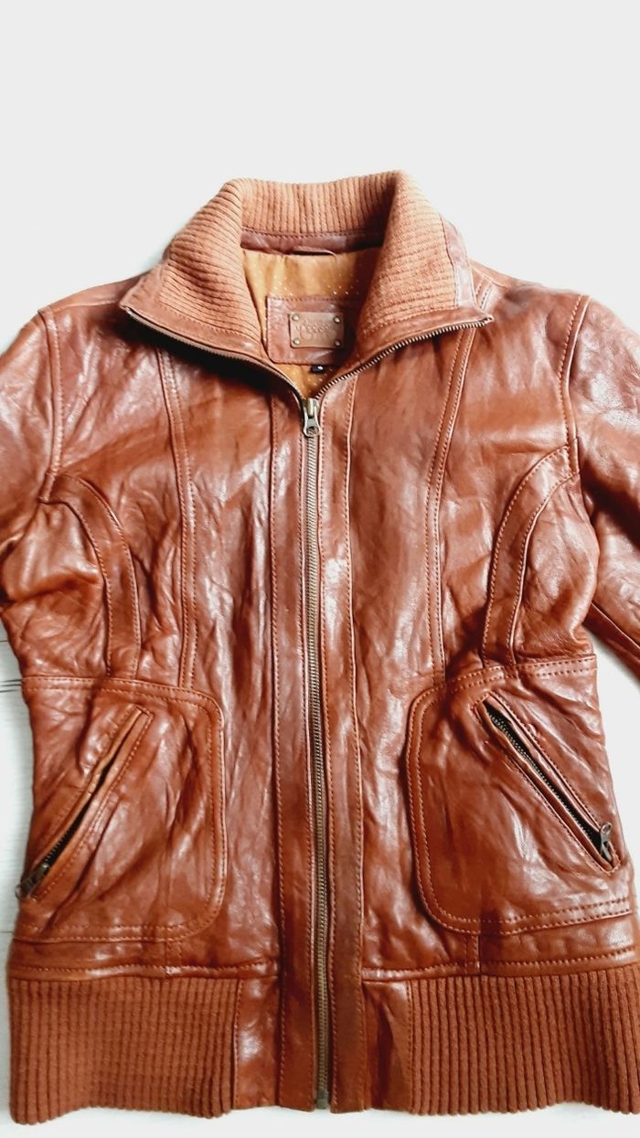 Vêtement femme veste blouson en cuir marron Le temps des Cerises taille S - photo numéro 4