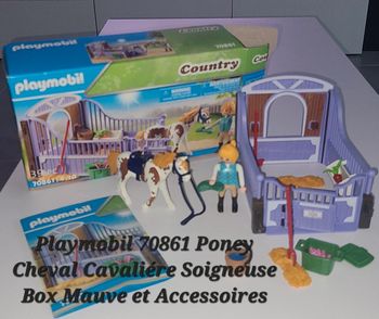 Playmobil 70861 Poney Cheval Cavaliére Soigneuse Box Mauve et Accessoires