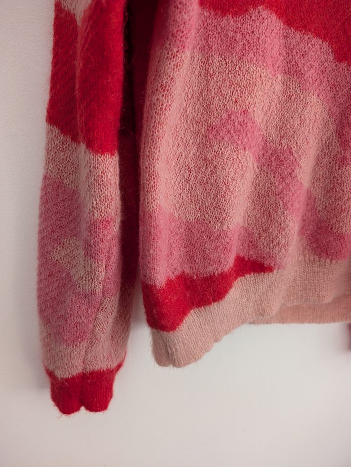 Pull en mohair et laine à zébrures beiges et fuchsia Suncoo T0 - photo numéro 2