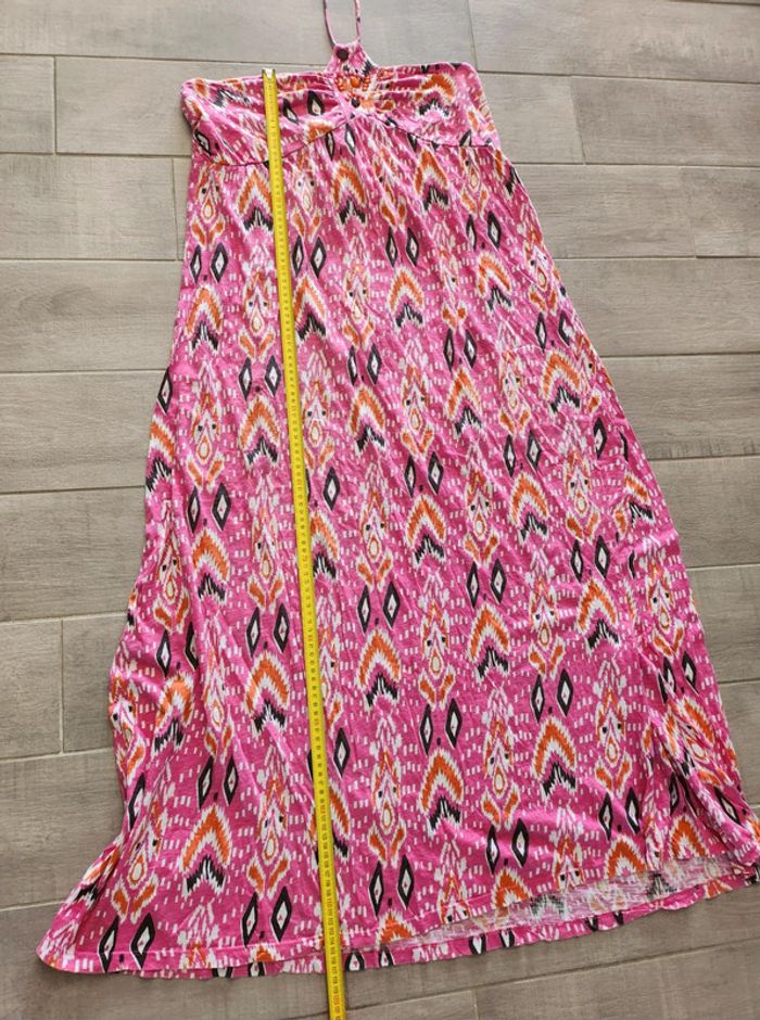 Robe longue rose a motifs taille XL Kwoman en bon état lien au cou - photo numéro 6