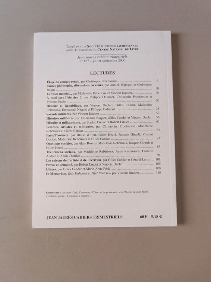 Jean Jaurès lectures cahiers trimestriels numéro 157 - photo numéro 2