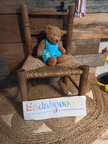 Peluche ours Nicotoy salopette bleue tbe