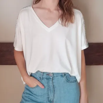 T-shirt blanc crochet Sud Express