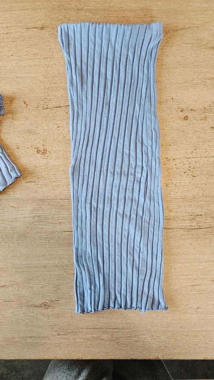 Ensemble croc top et jupe longue cotellé, bleu clair, Zara, taille M - photo numéro 8