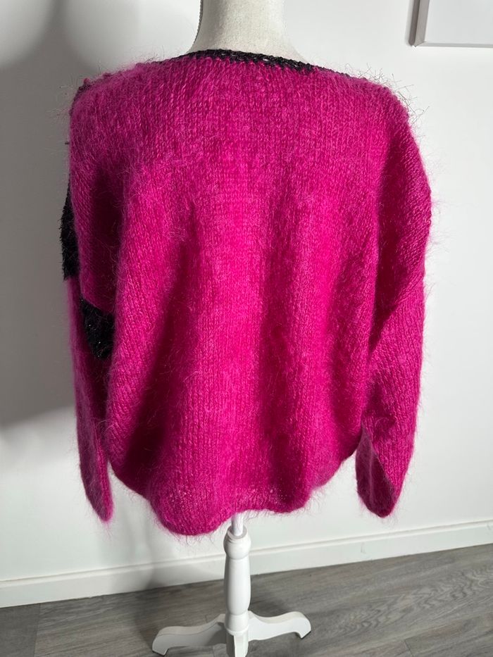 Pull oversize angora et mohair rose fuchsia et noir Anny Blatt Vintage T42 XL - photo numéro 4