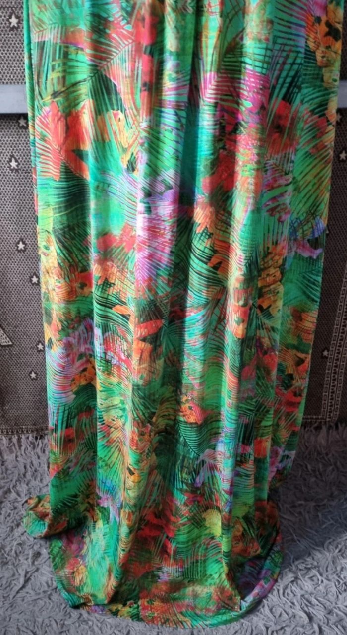 Robe longue d'été verte à motifs tropical taille 46-48 - photo numéro 5