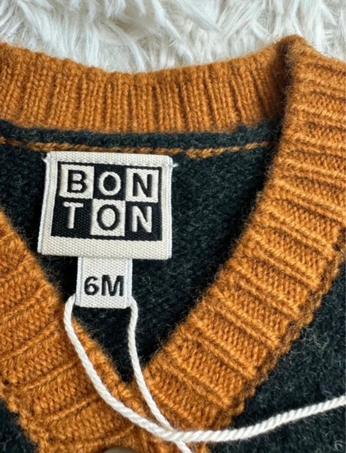 Cardigan vert anglais et marron Bonton taille 6 mois - photo numéro 5