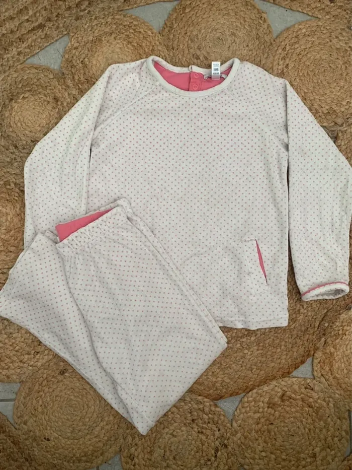 Pyjama velours rose et blanc Okaidi 8 ans
