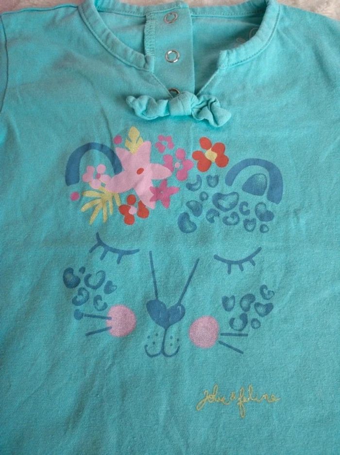 Tee shirt chemise manches courtes Fille 12 mois Jolie féline Panthère léopard 100% coton - photo numéro 4