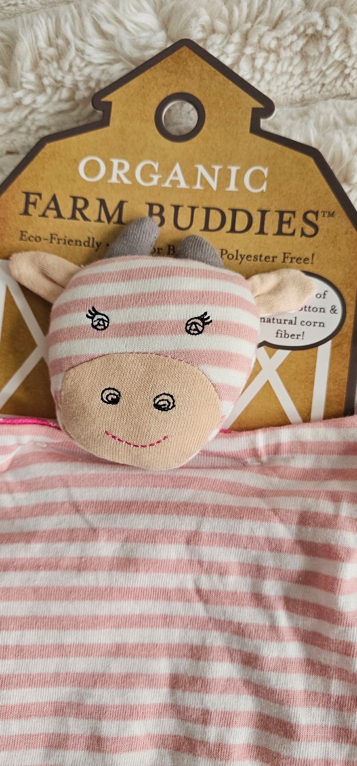 Lot de 2 Doudous Bio Farm Buddies™ – Vachette Rayée Rose (Neufs) - photo numéro 4