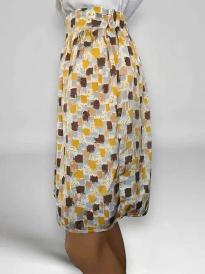 jupes mi-longue La Fee Maraboutee taille haute à motifs jaune marron gris taille L - photo numéro 4