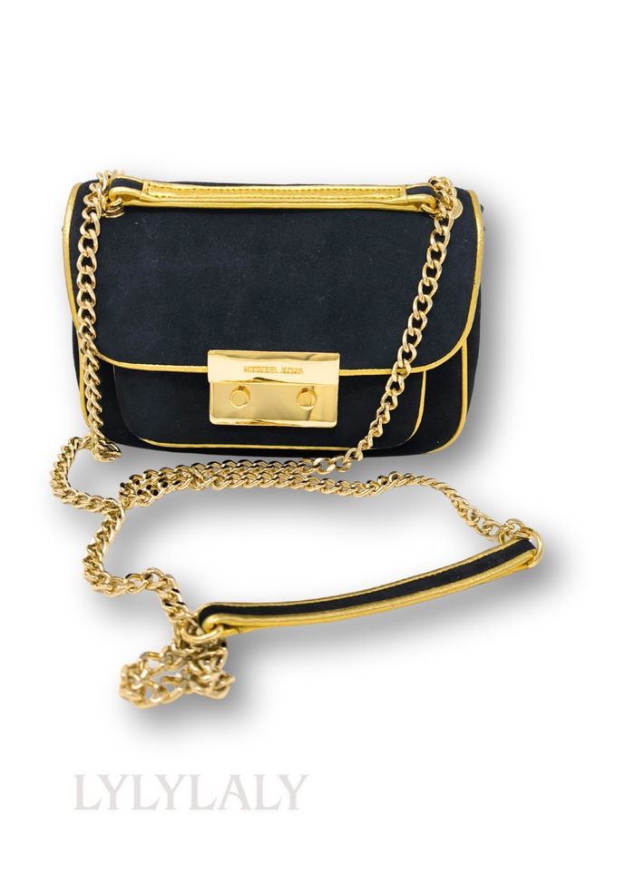 Sac Michael Kors noir et doré en suédine – Chaîne dorée – Élégant et chic