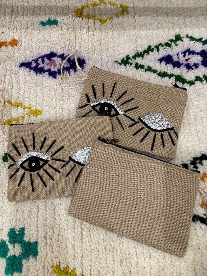 Pochette jute - motifs œil brodé - laine - photo numéro 3