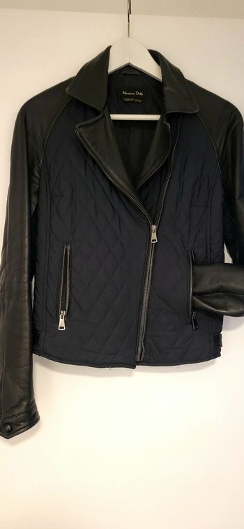 Blouson Bi matière cuir et tissu matelassé
