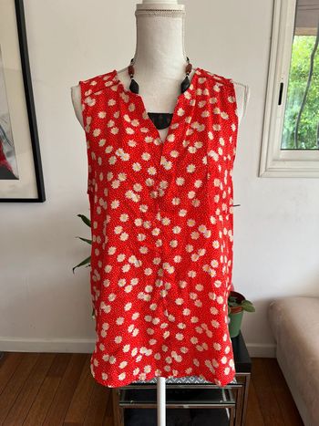 Tunique longue sans manches rouge corail imprimé fleurs