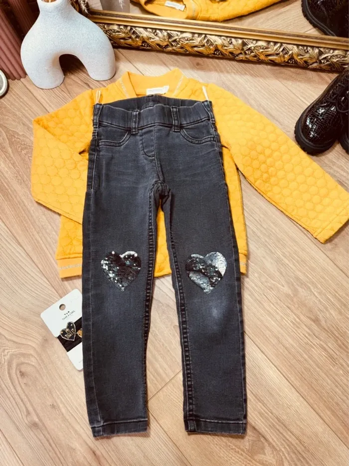 Taille 4 ans tenue 3 pièces fille multimarque moutarde gris noir * sequins * 🩷 - photo numéro 7