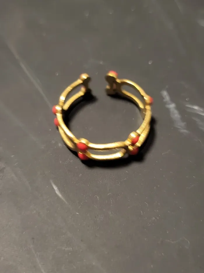 Bague acier inoxydable ajustable trait et points oranges - photo numéro 2