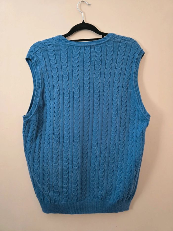 Pull gilet chandail Izod bleu torsadé sans manches taille M - photo numéro 3