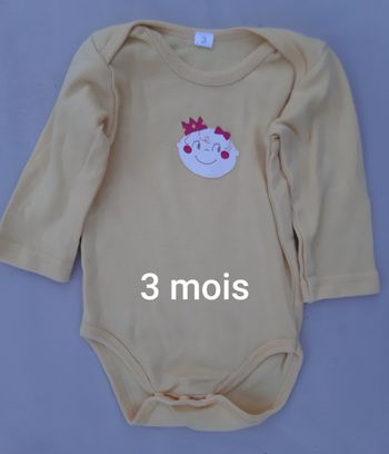 body jaune manches longues fille - couronne - 3 mois