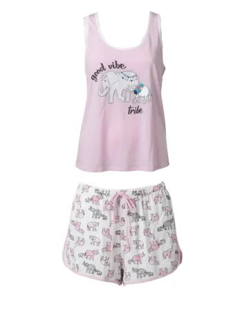 Pyjama débardeur + short motif éléphant Pi Couture femme Taille M Neuf