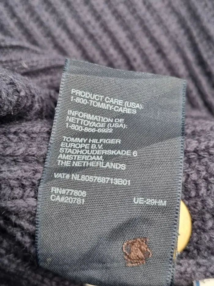 Pull col châle Tommy Hilfiger – Bleu marine – Taille M Hommes (mesures en photos) - photo numéro 9