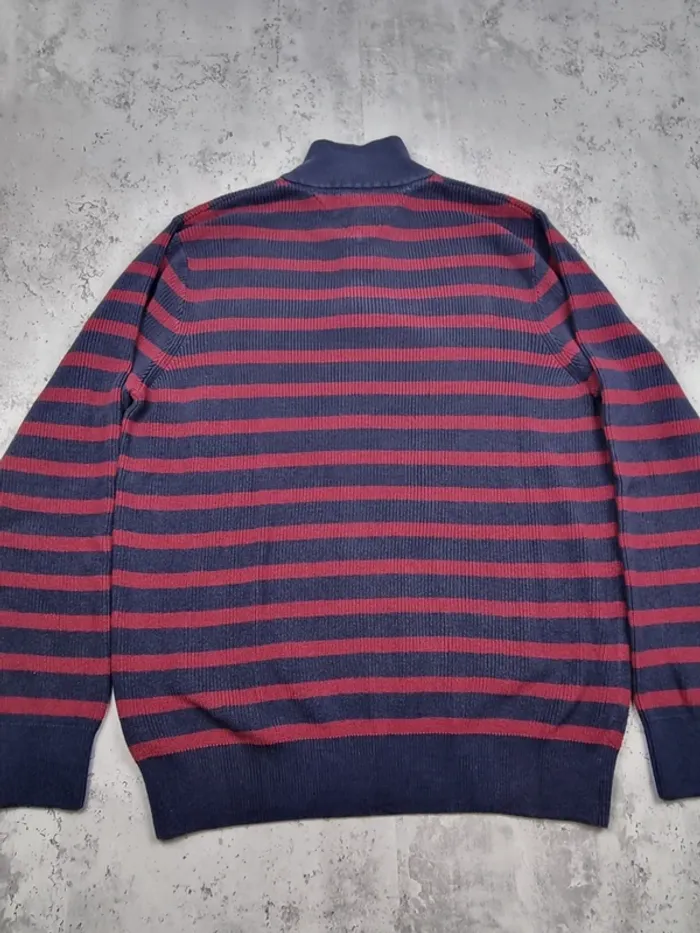Pull Tommy Hilfiger rayé bleu et bordeaux – Taille XL Homme (mesures en photos) - photo numéro 4