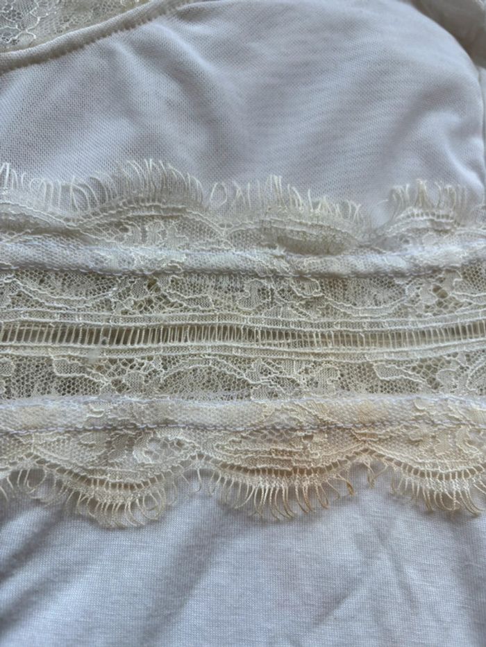 Tee shirt long blush blanc crème dentelle col rond 00s y2k taille M/38 - photo numéro 6