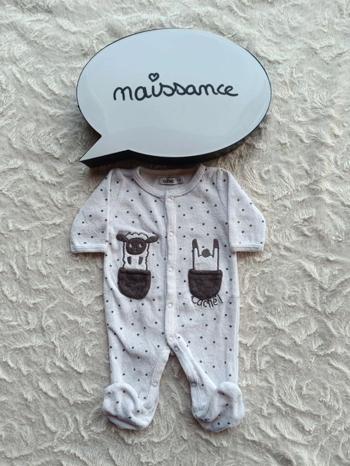 Pyjama grenouillère velours Garçon 0 mois Naissance mouton caché Gémo
