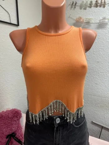 Débardeur orange à strass marque Cherry Koko taille unique