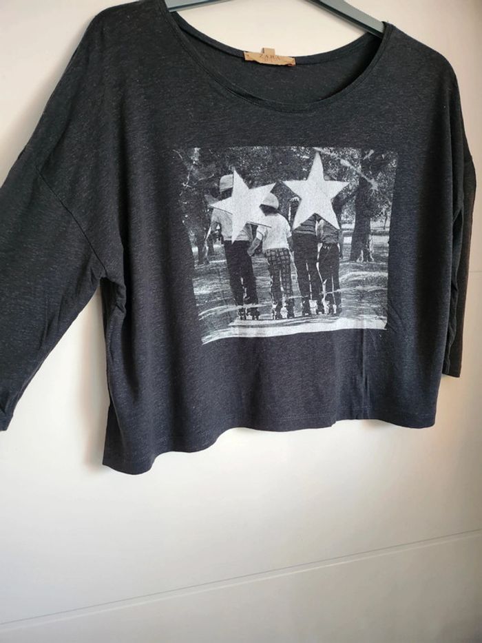 Crop top gris vintage Trafaluc Zara - photo numéro 3