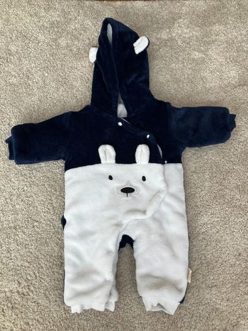 Combipilote nounours en velours pour bébé avec capuche - 9/12 mois - Arpa