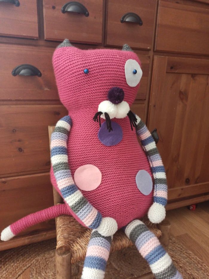 peluche crochet 80 cm chat tbe - photo numéro 2