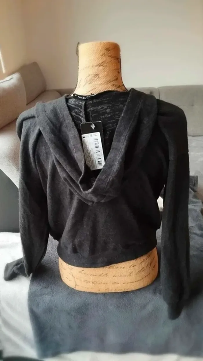 Sweat pull doux taille XS anthracite a capuche - photo numéro 7