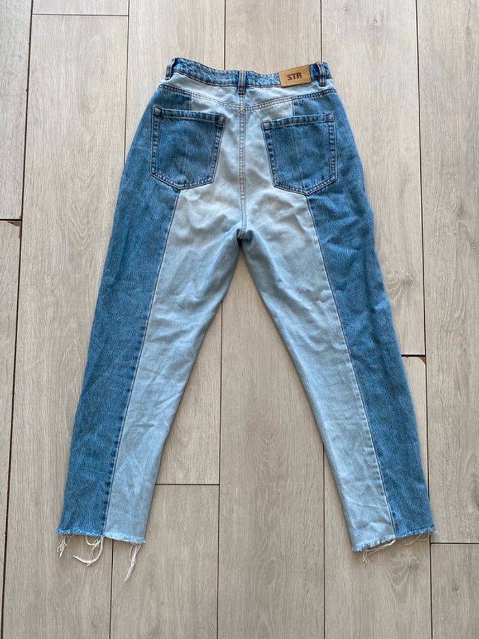 Jean taille haute Stradivarius taille 34 bicolore coupe droite - photo numéro 6